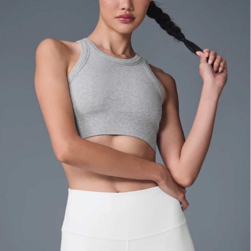 Alo Yoga Seamless Delight High Neck Bra - Cosmic Grey - Size Small